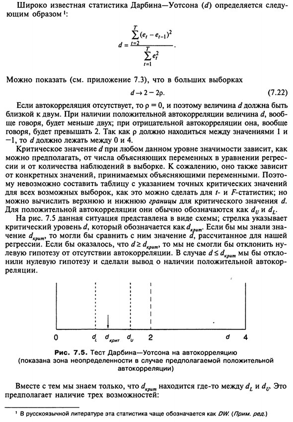 Обнаружение автокорреляции первого порядка: критерий Дарбина—Уотсона