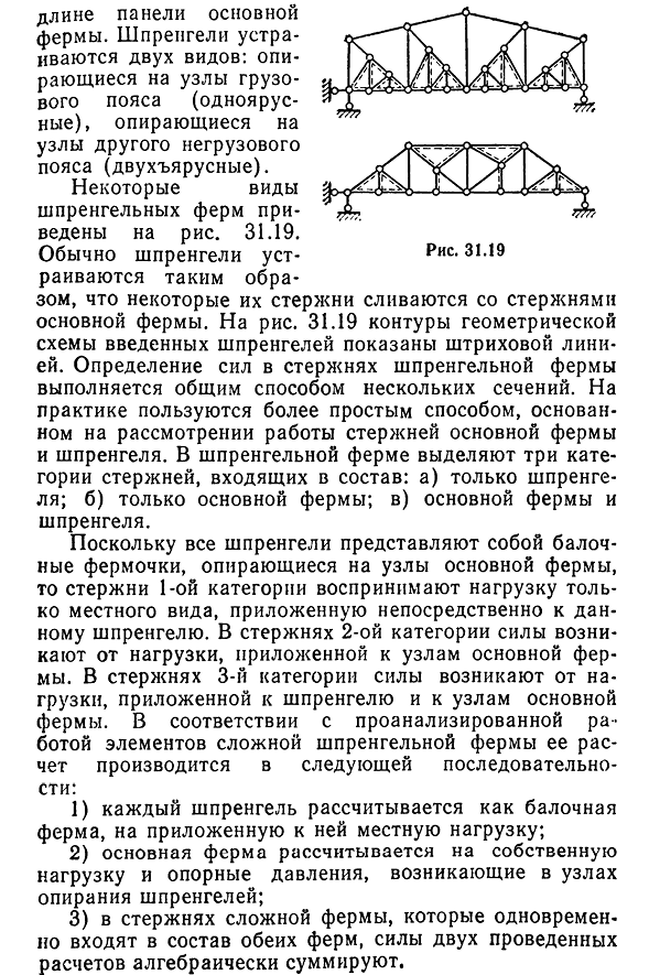 Понятие о расчете шпренгельных ферм