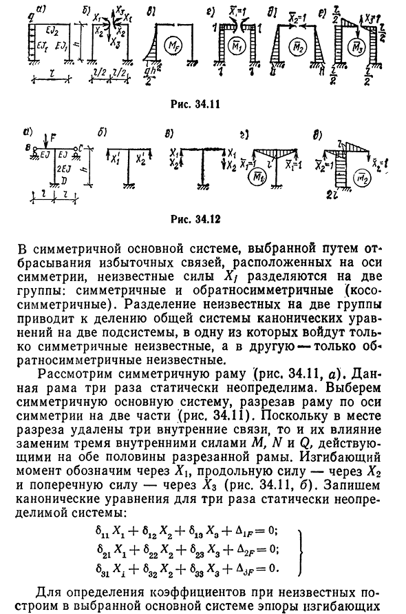 Упрощения при расчете симметричных рам