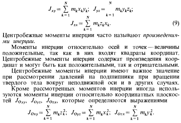 Моменты инерции относительно осей координат