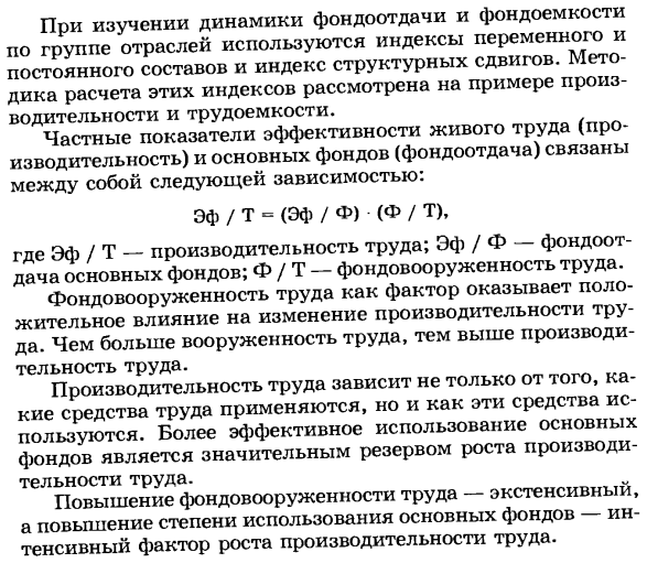 Частные показатели эффективности использования основных фондов