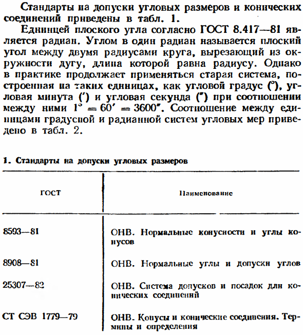 Система допусков на угловые размеры. Посадки конических соединений