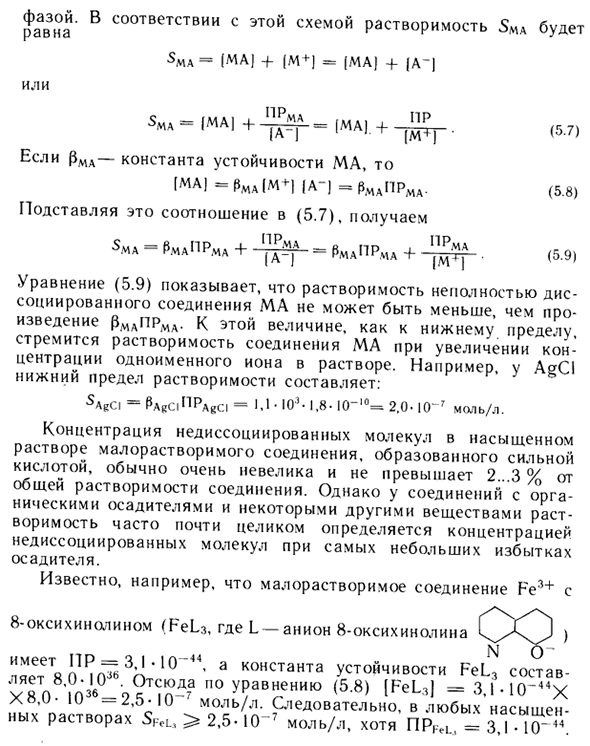 Произведение растворимости при неполной диссоциации малорастворимого соединения