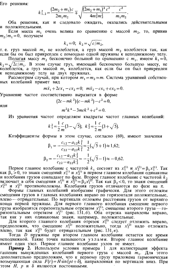 Малые колебания системы с двумя степенями свободы (результаты для общего случая)