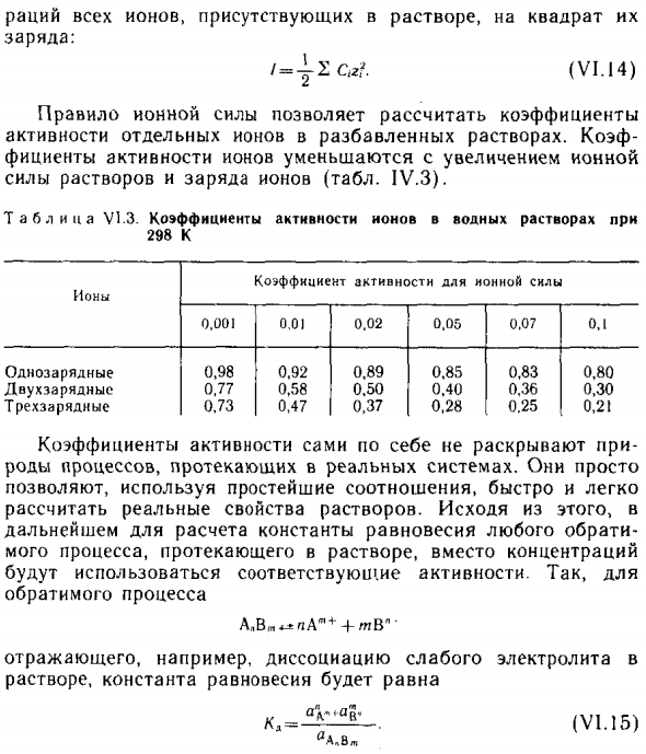 Активность электролитов в водных растворах