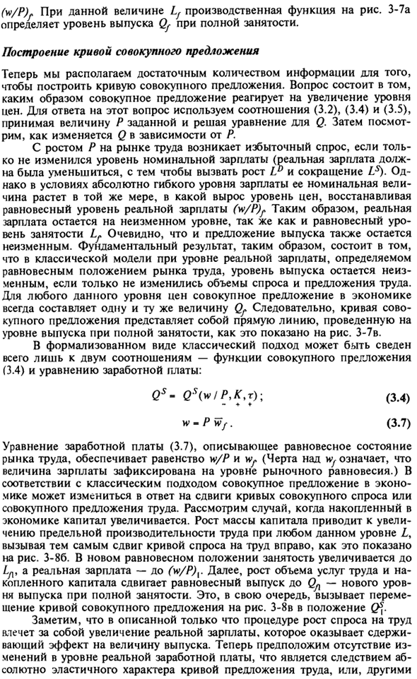 Классический подход к совокупному предложению