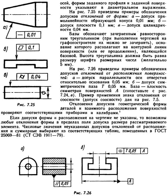 Указание на чертеже допусков формы и расположения поверхностей