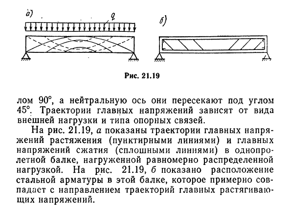 Главные нормальные напряжения и максимальные касательные напряжения при изгибе балки