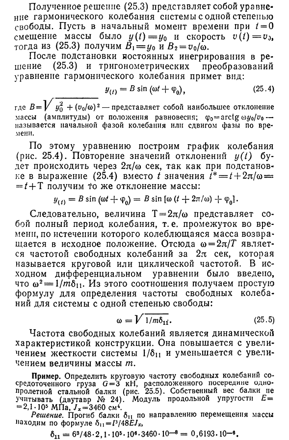 Свободные колебания системы с одной степенью свободы