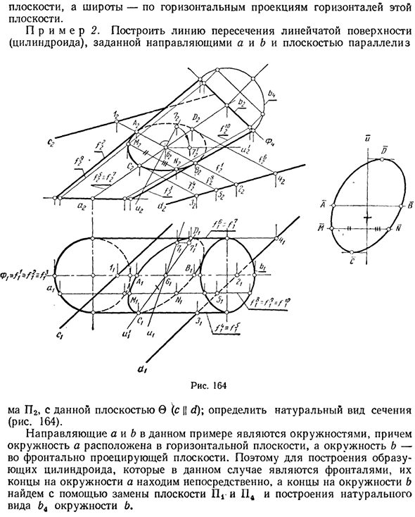 Примеры построения линий пересечения поверхностей с плоскостью
