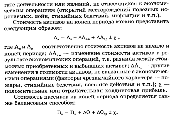 Начальный и заключительный баланс активов и пассивов