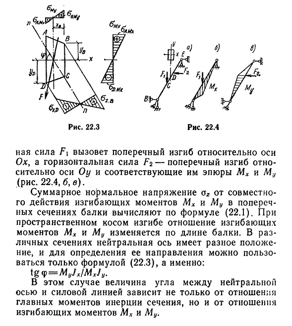 Нормальные напряжения при косом изгибе