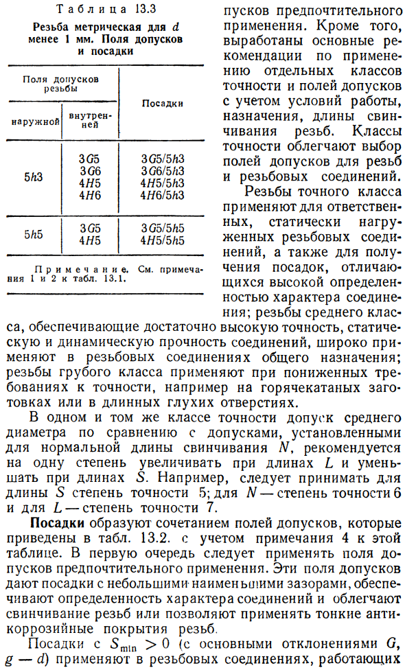 Допуски метрических резьб. Посадки с зазором