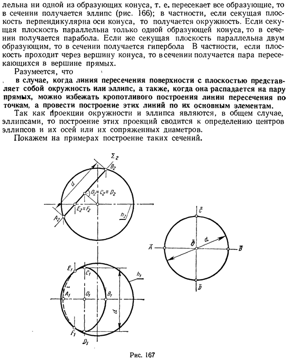 Примеры построения линий пересечения поверхностей с плоскостью