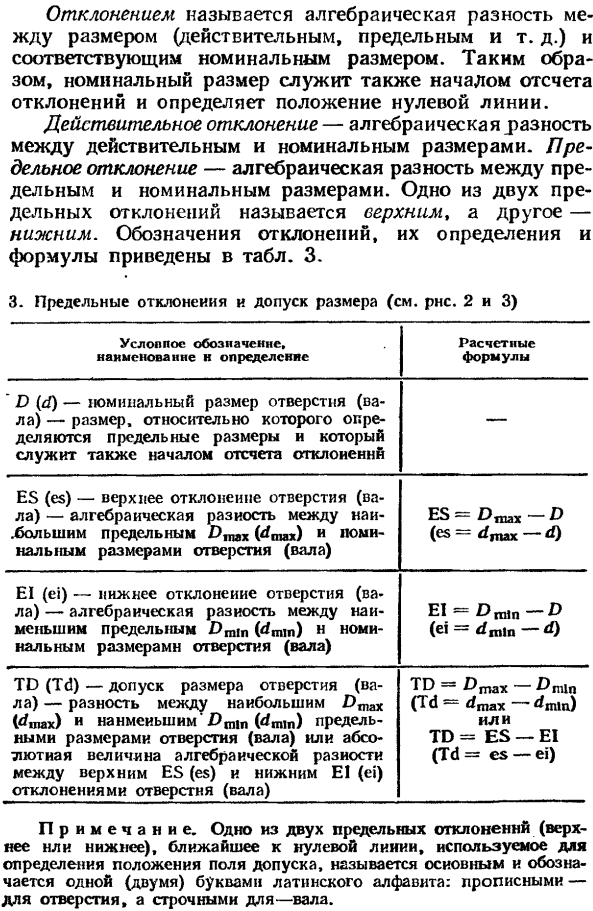 Линейные размеры отклонения