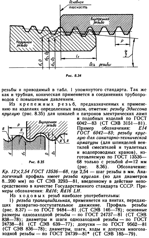 Профили и обозначения стандартных резьб