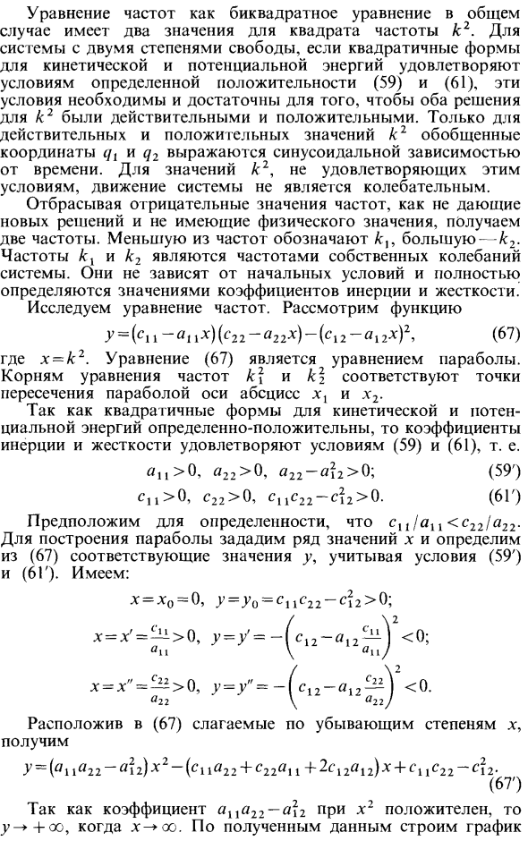 Малые колебания системы с двумя степенями свободы (результаты для общего случая)