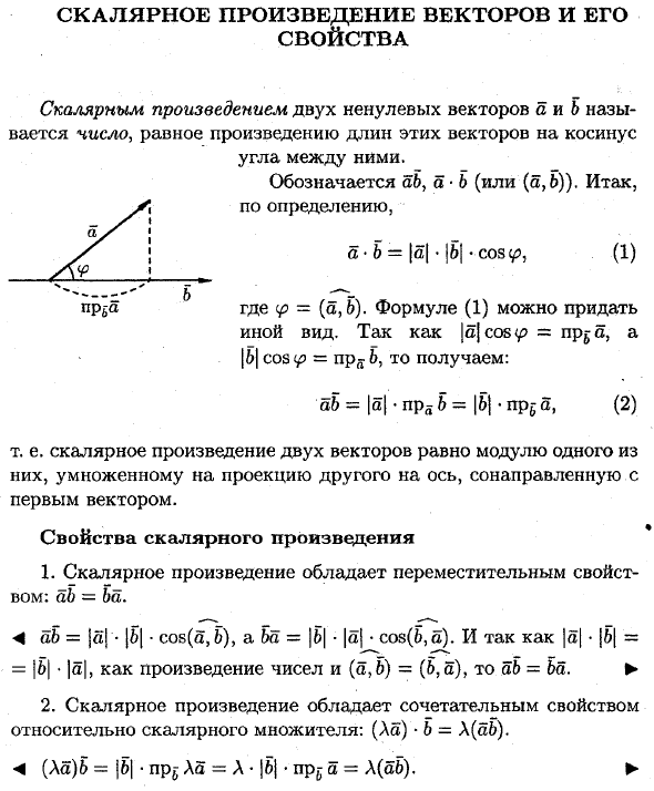 Скалярное произведение векторов и его свойства