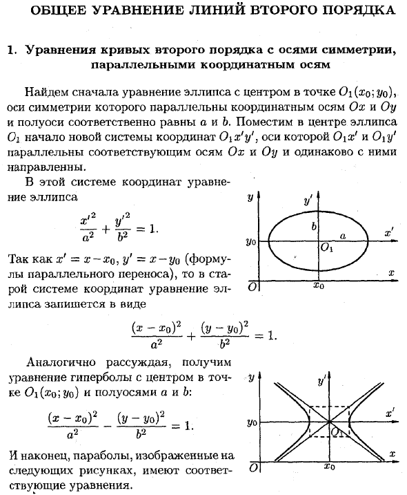 Общее уравнение линий второго порядка