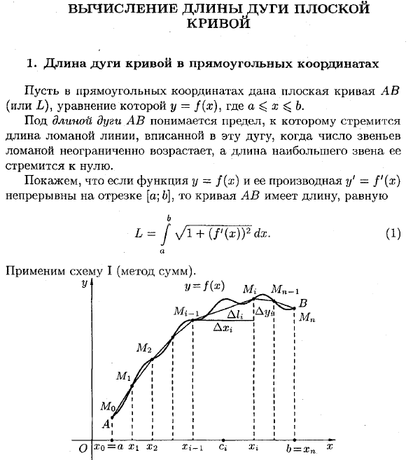 Вычисление длины дуги плоской кривой