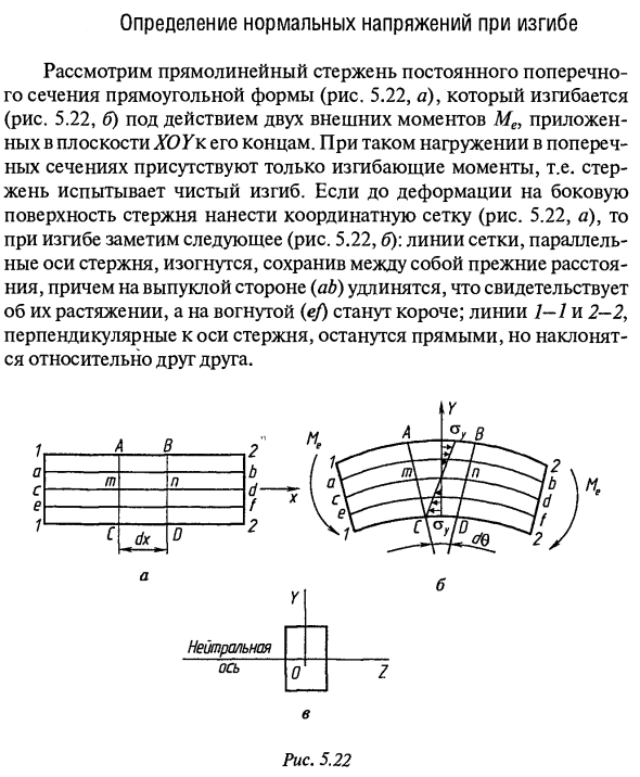 Определение нормальных напряжений при изгибе