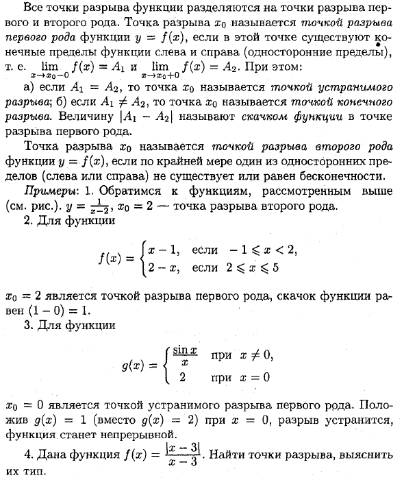 Точки разрыва функции и их классификация