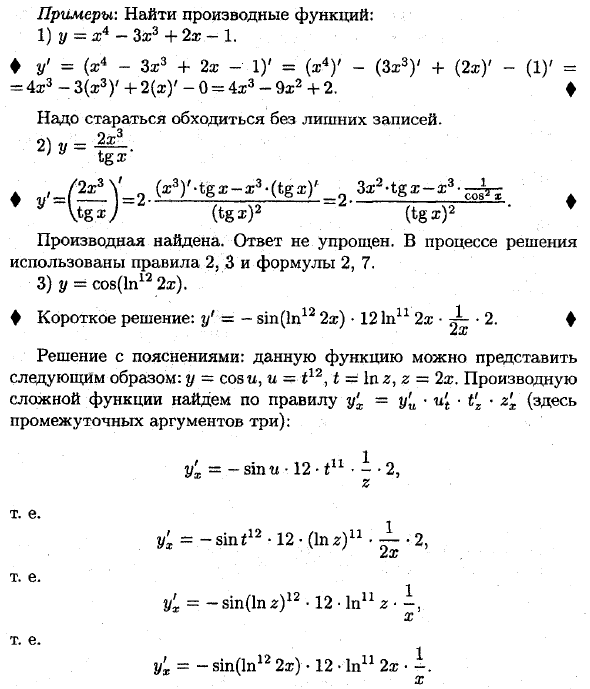 Таблица производных