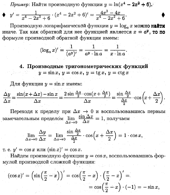 Производные основных элементарных функций