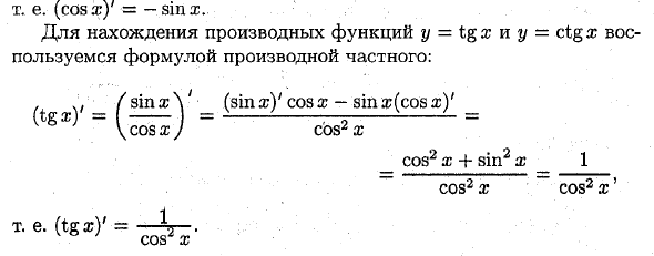 Производные основных элементарных функций