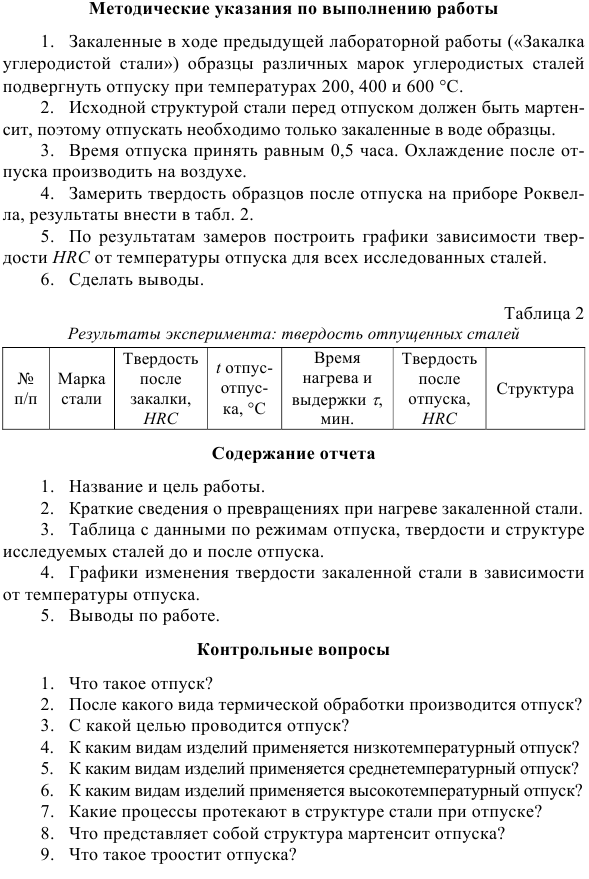  Отпуск закаленной углеродистой стали 