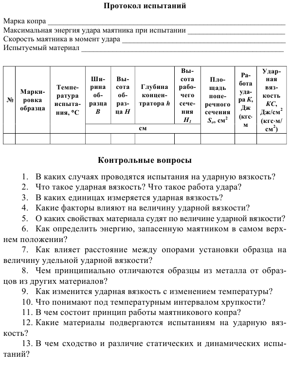 Определение ударной вязкости металлических сплавов