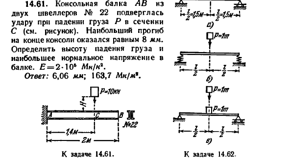 Задача 14.61. Консольная балка АВ из двух швеллеров
