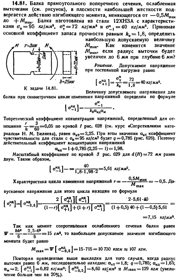 Задача 14.81. Балка прямоугольного поперечного
