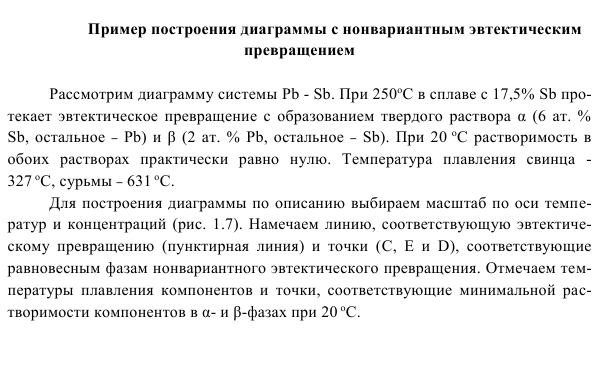 Пример построения диаграммы с нонвариантным эвтектическим превращением