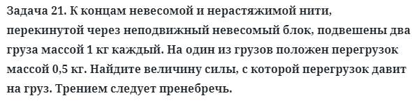 Задача 21. К концам невесомой и нерастяжимой нити, перекинутой 
