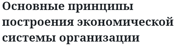 Основные принципы построения экономической системы организации