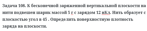 Задача 108. К бесконечной заряженной вертикальной плоскости
