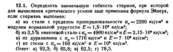 Задача 12.1. Определить наименьшую гибкость стержня
