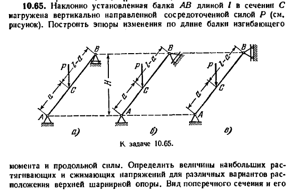 Задача 10.65. Наклонно установленная балка
