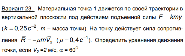 Задача 115 Материальная точка 1 движется по своей траектории в вертикальной плоскости