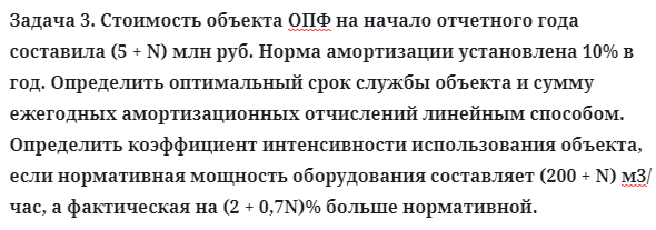 Задача 3. Стоимость объекта ОПФ на начало отчетного года
