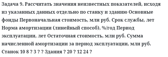 Задача 9. Рассчитать значения неизвестных показателей, исходя из
