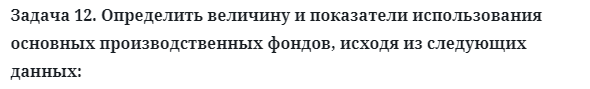 Задача 12. Определить величину и показатели использования 
