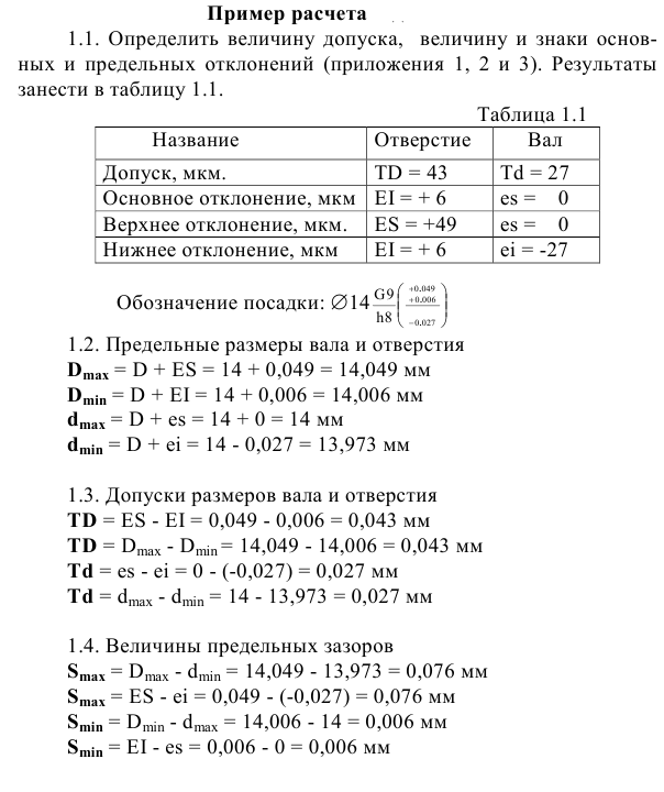 Определение основных элементов гладких цилиндрических соединений