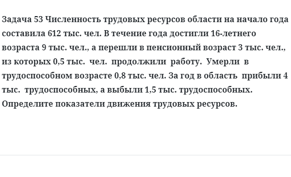 Задача 53 Численность трудовых ресурсов области на начало года составила