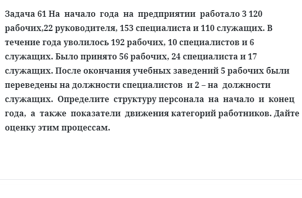 Задача 61 На  начало  года  на  предприятии  работало