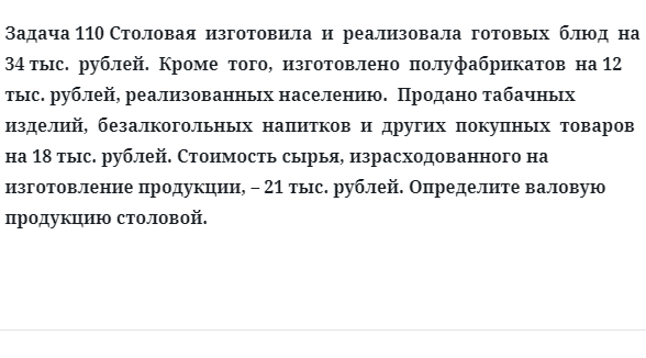 Задача 110 Столовая  изготовила  и  реализовала  готовых  блюд кроме  того,  изготовлено  полуфабрикатов 