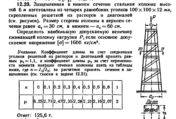 Задача 12.23. Защемленная в нижнем сечении
