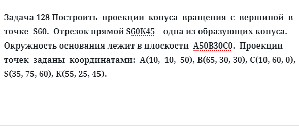 Задача 128 Построить  проекции  конуса  вращения  с  вершиной  в  точке  S60