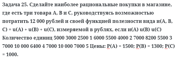 Задача 25. Сделайте наиболее рациональные покупки в магазине
